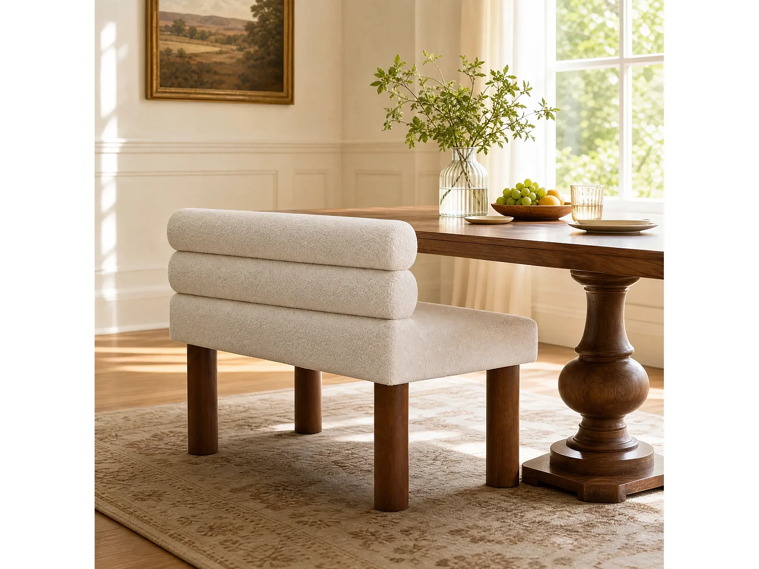 Banc minimaliste moderne surdimensionné sans accoudoirs, cadre en bois, tissu bouclé, pour salle à manger, chambre à coucher, entrée