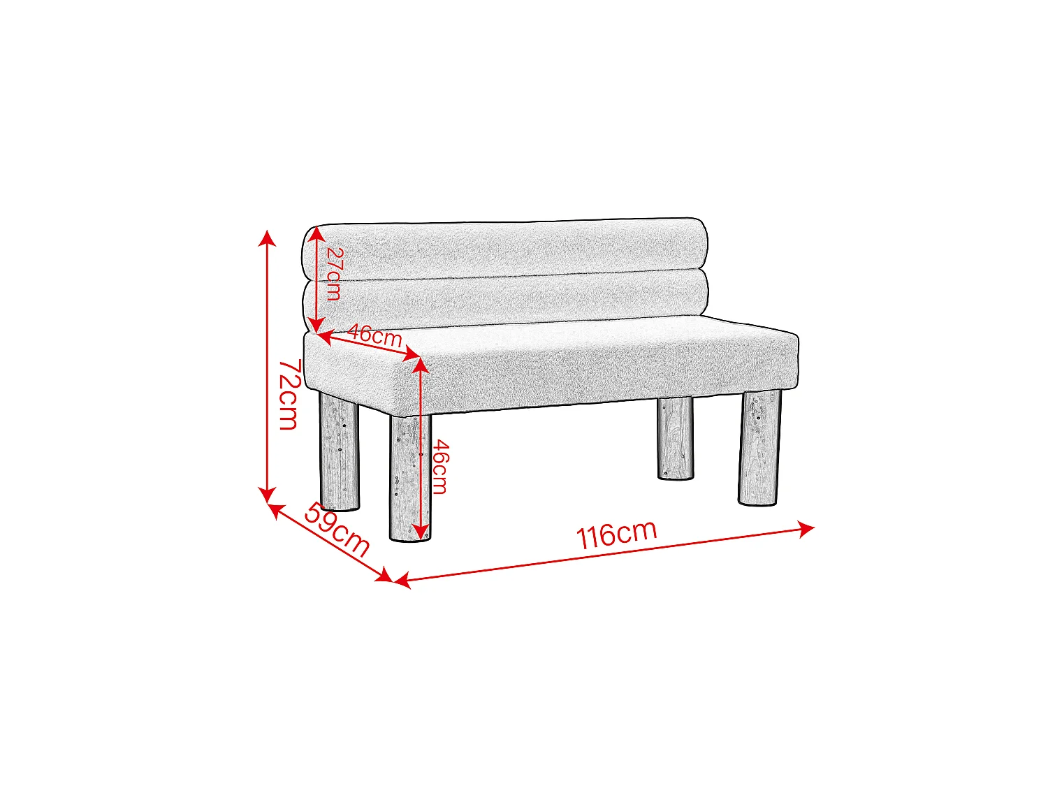 Banc minimaliste moderne surdimensionné sans accoudoirs, cadre en bois, tissu bouclé, pour salle à manger, chambre à coucher, entrée