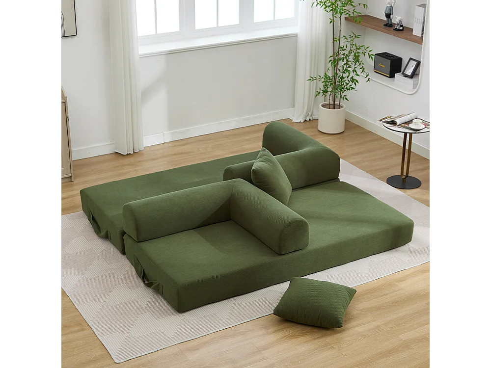 Canapé-lit convertible, canapé en velours côtelé avec matelas pliable, canapé de sol, aucun assemblage requis