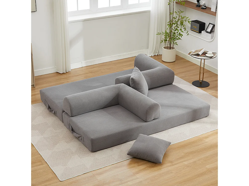 Canapé-lit convertible, canapé en velours côtelé avec matelas pliable, canapé de sol, aucun assemblage requis