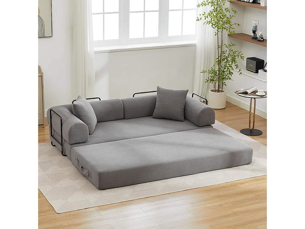 Canapé-lit convertible, canapé en velours côtelé avec matelas pliable, canapé de sol, aucun assemblage requis