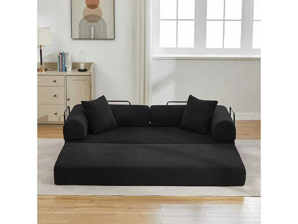 Canapé-lit convertible, canapé en velours côtelé avec matelas pliable, canapé de sol, aucun assemblage requis