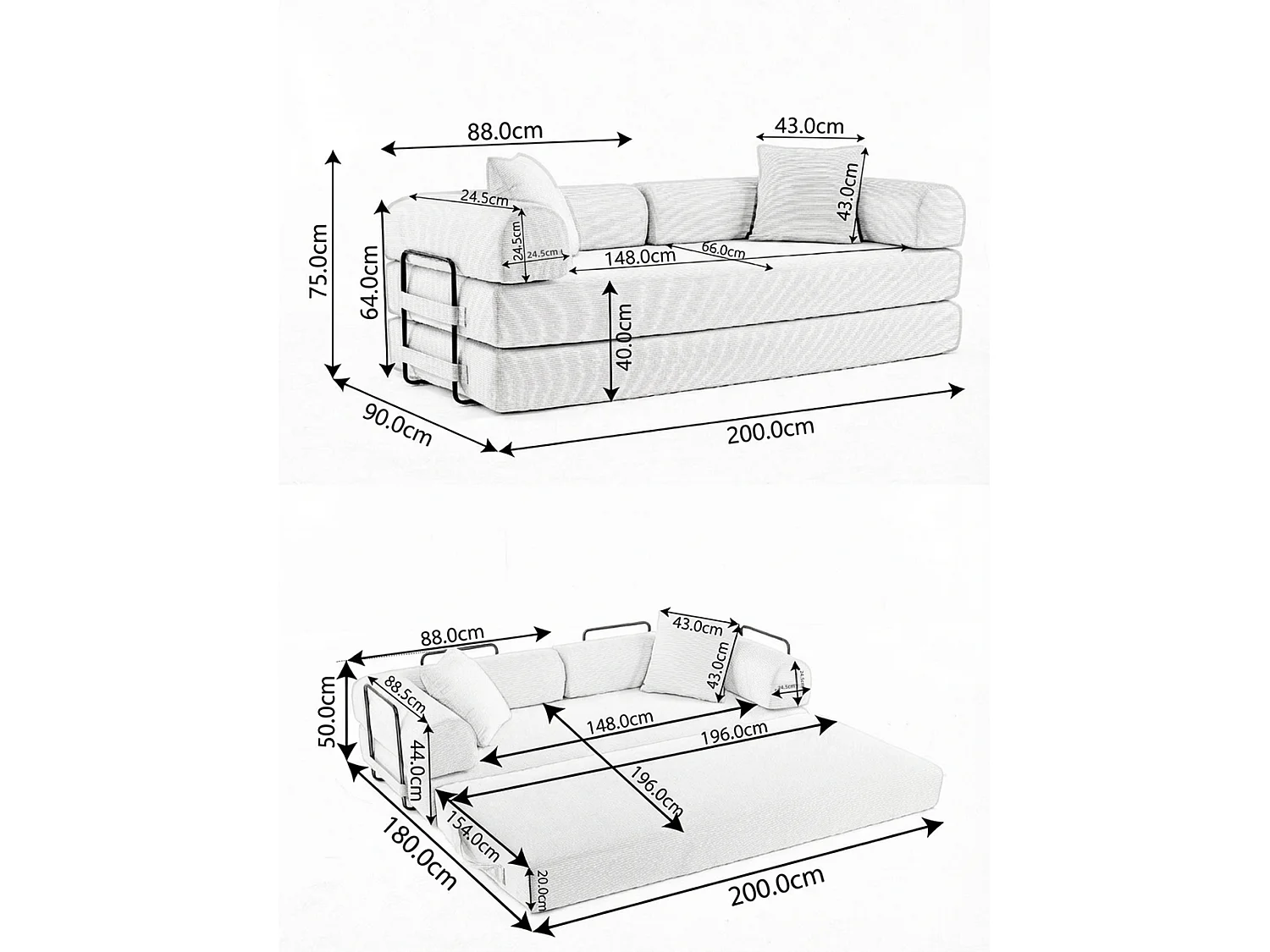 Canapé-lit convertible, canapé en velours côtelé avec matelas pliable, canapé de sol, aucun assemblage requis