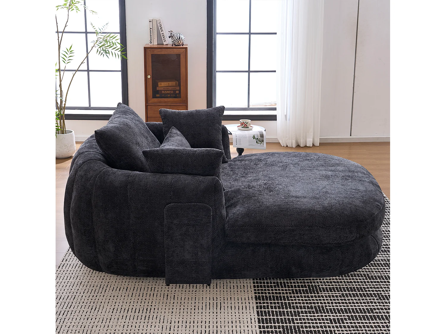 Fauteuil de lecture moderne, chaise longue à assise profonde, tissu chenille et coussins moelleux, idéal pour la chambre à coucher