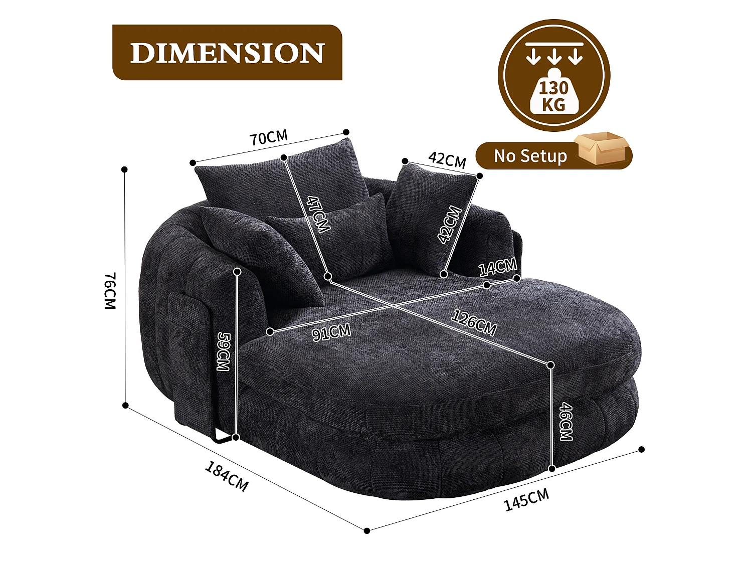 Fauteuil de lecture moderne, chaise longue à assise profonde, tissu chenille et coussins moelleux, idéal pour la chambre à coucher