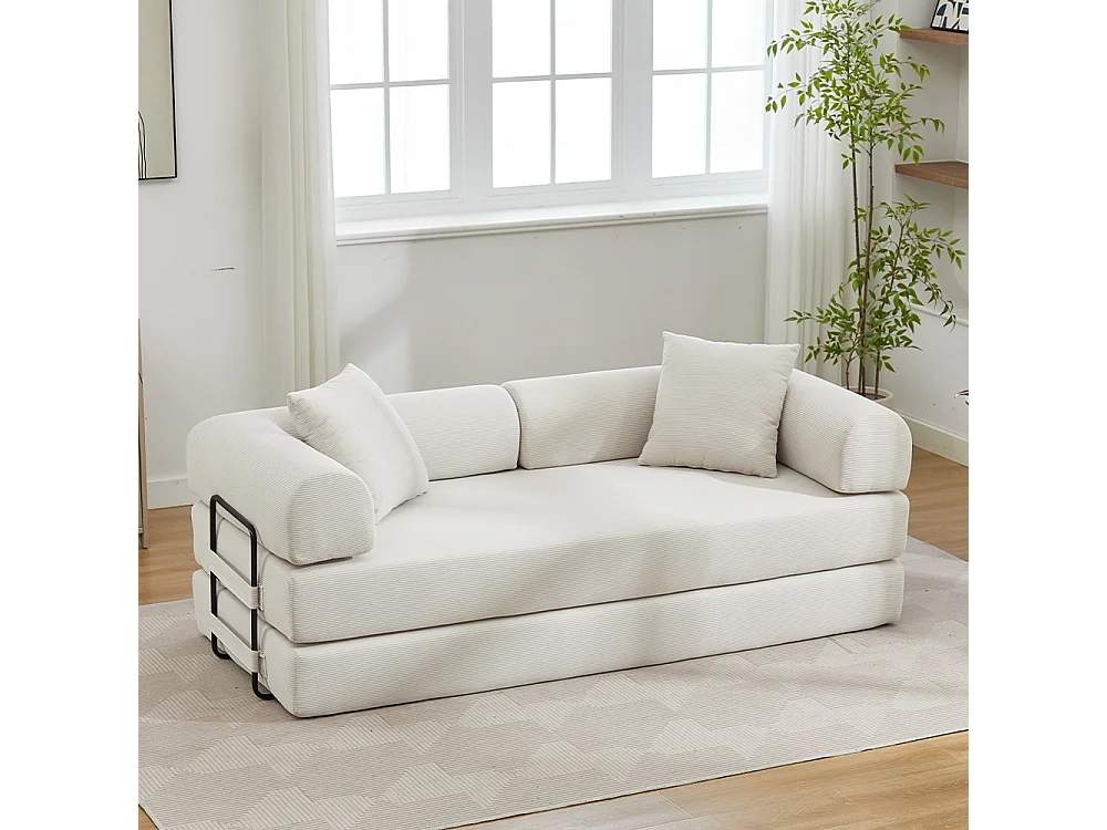 Canapé-lit convertible, canapé en velours côtelé avec matelas pliable, canapé de sol, aucun assemblage requis
