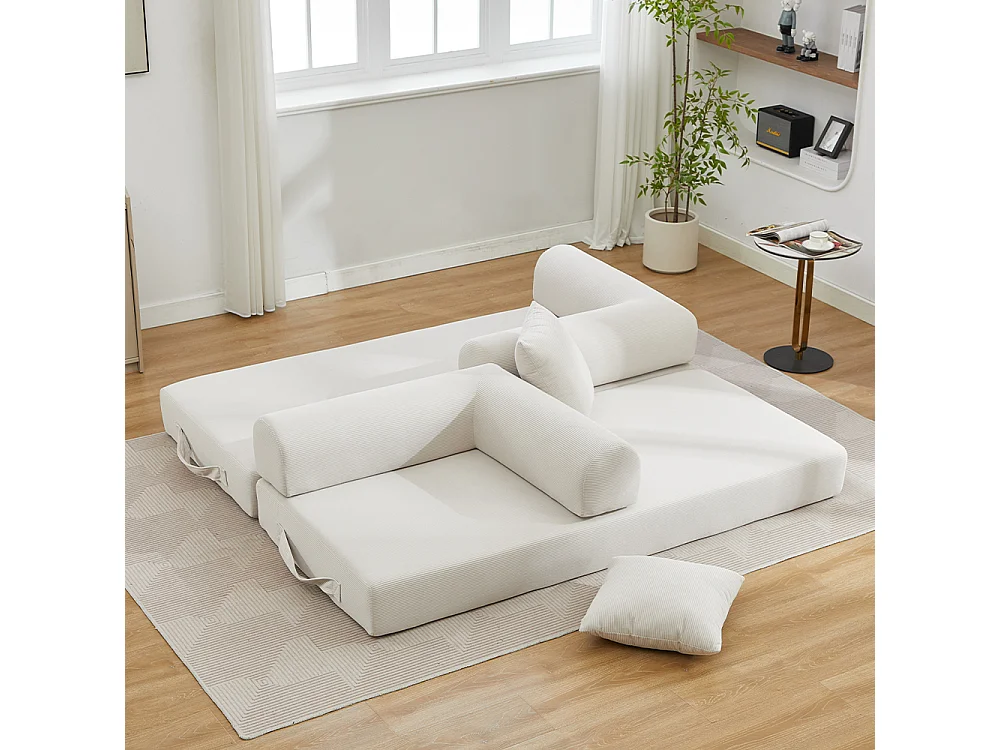 Canapé-lit convertible, canapé en velours côtelé avec matelas pliable, canapé de sol, aucun assemblage requis