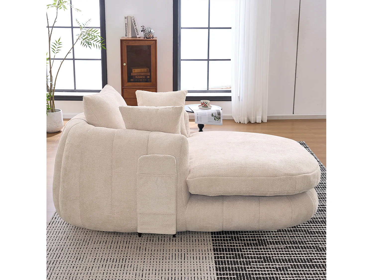 Fauteuil de lecture moderne, chaise longue à assise profonde, tissu chenille et coussins moelleux, idéal pour la chambre à coucher