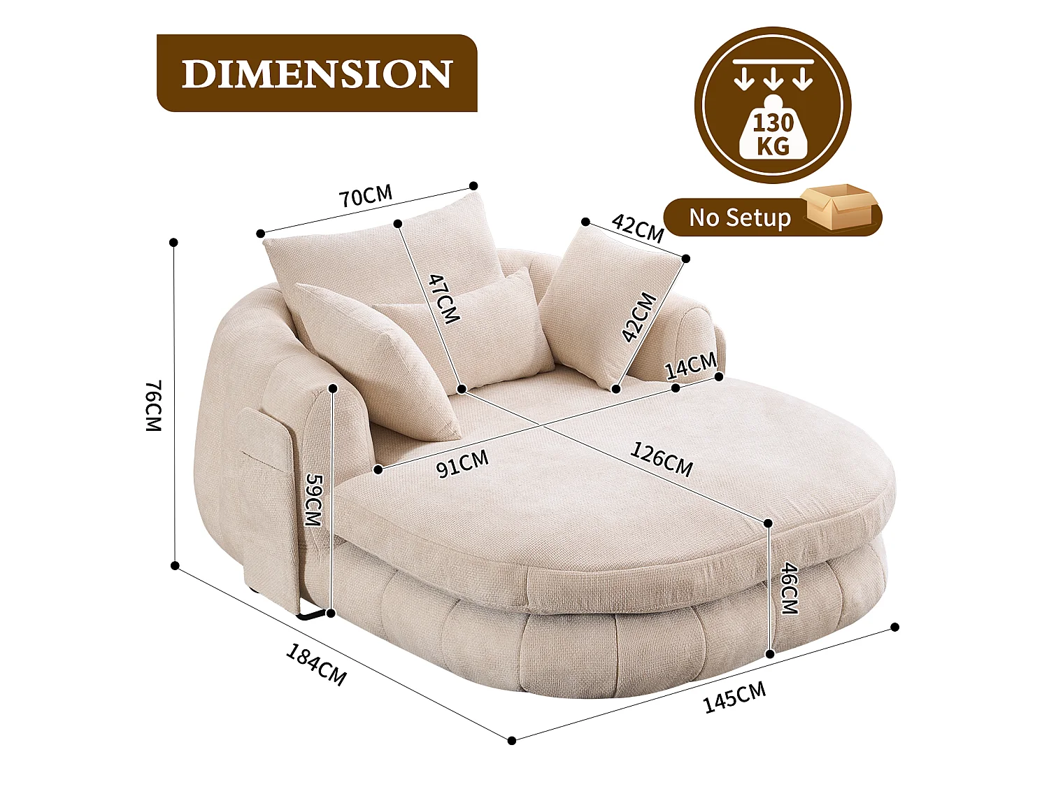 Fauteuil de lecture moderne, chaise longue à assise profonde, tissu chenille et coussins moelleux, idéal pour la chambre à coucher