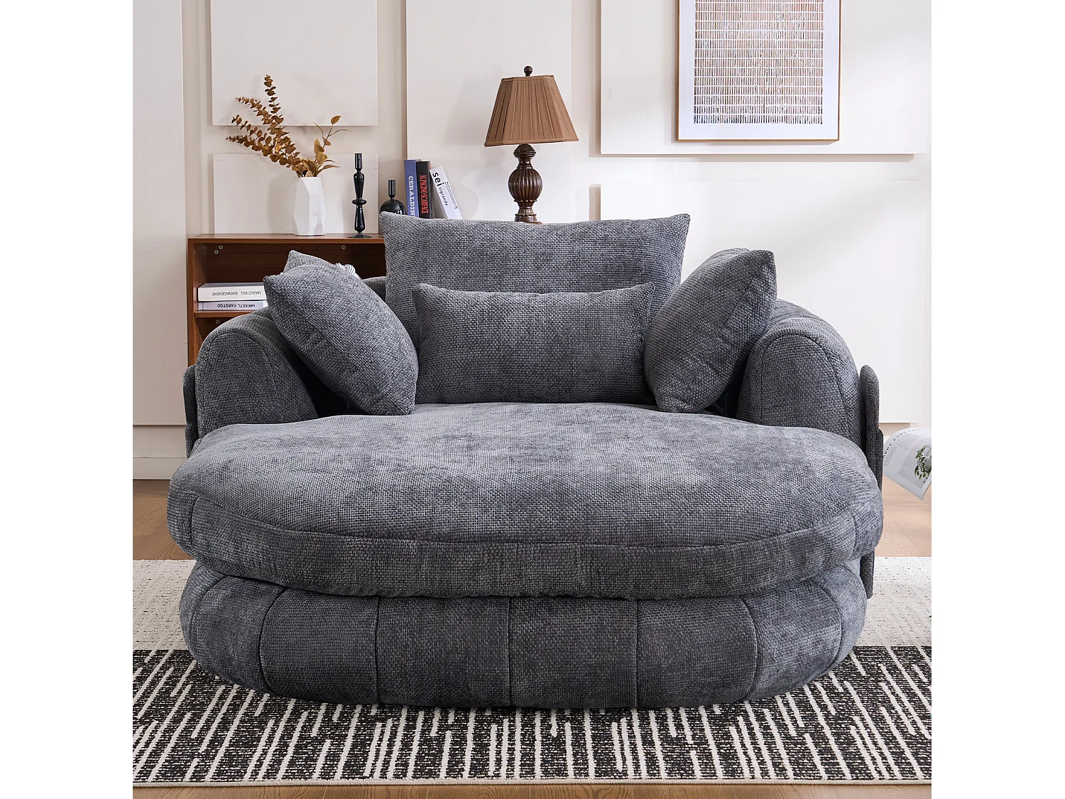 Fauteuil de lecture moderne, chaise longue à assise profonde, tissu chenille et coussins moelleux, idéal pour la chambre à coucher