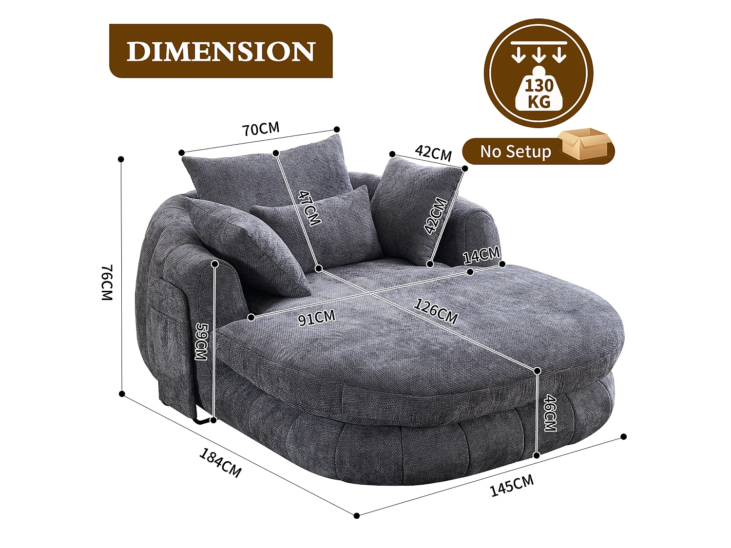 Fauteuil de lecture moderne, chaise longue à assise profonde, tissu chenille et coussins moelleux, idéal pour la chambre à coucher