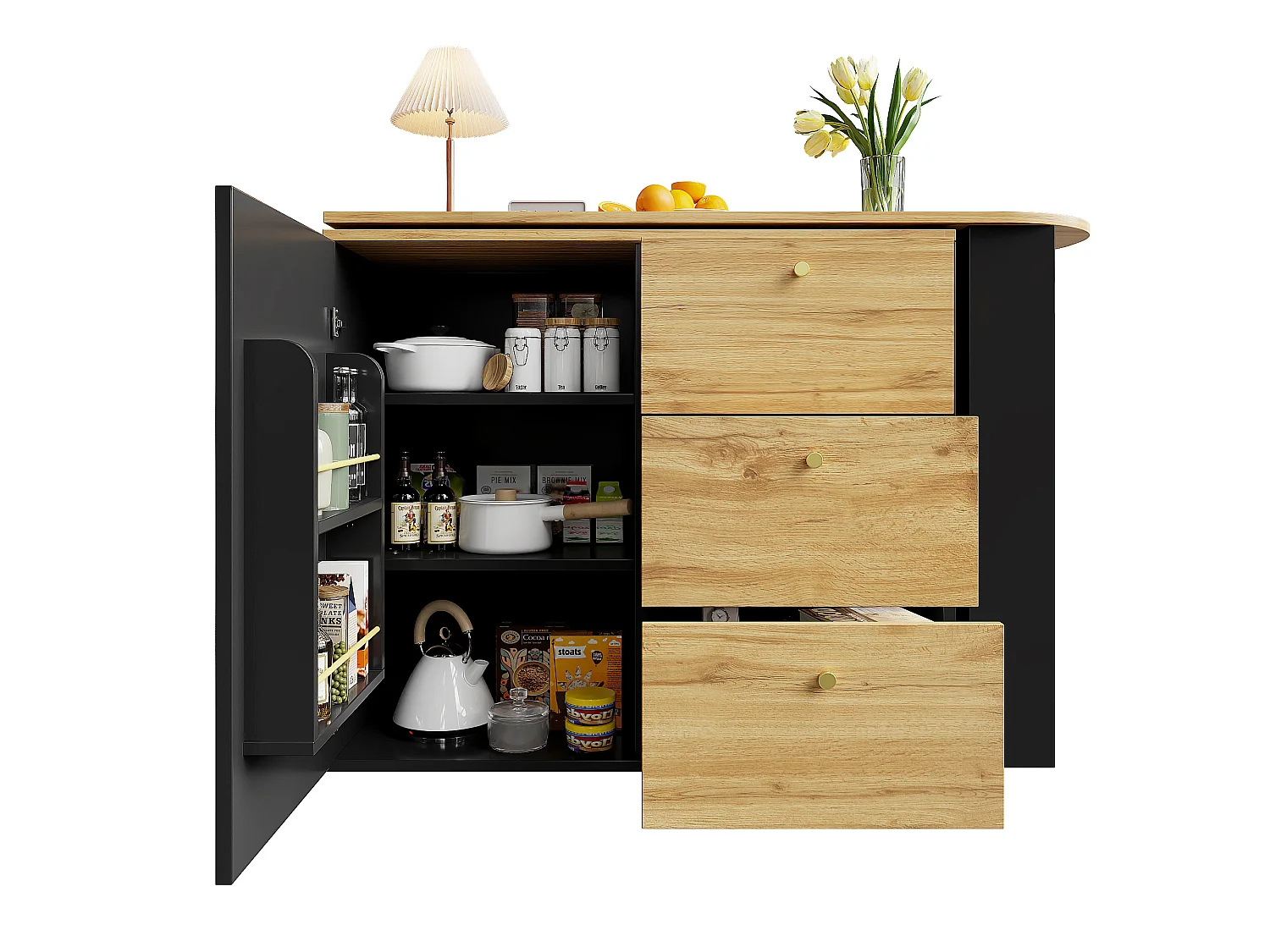 Table haute extensible avec rangement (138–204 × 39 × 104 cm), comptoir de bar pivotant à 360°