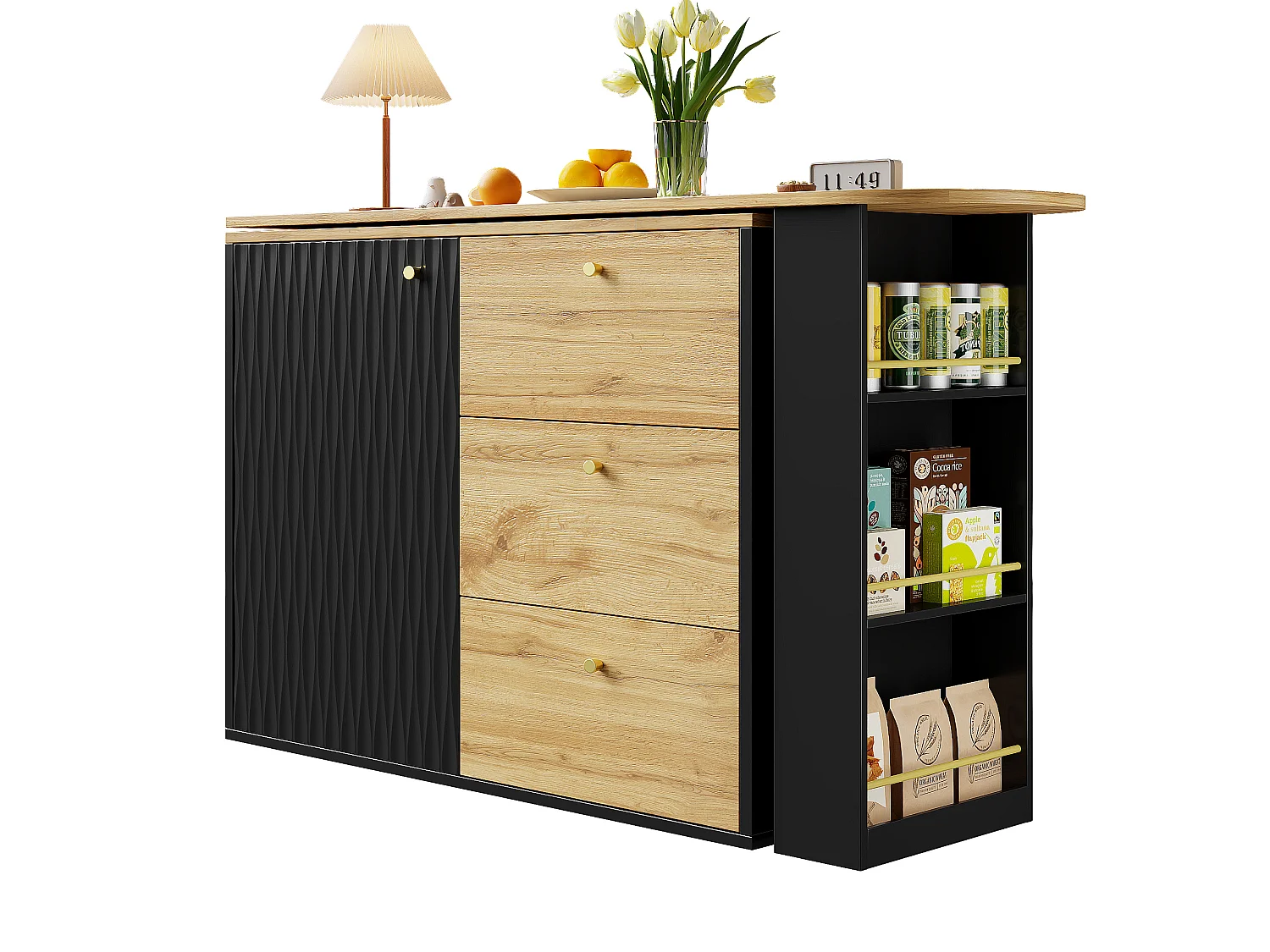 Table haute extensible avec rangement (138–204 × 39 × 104 cm), comptoir de bar pivotant à 360°