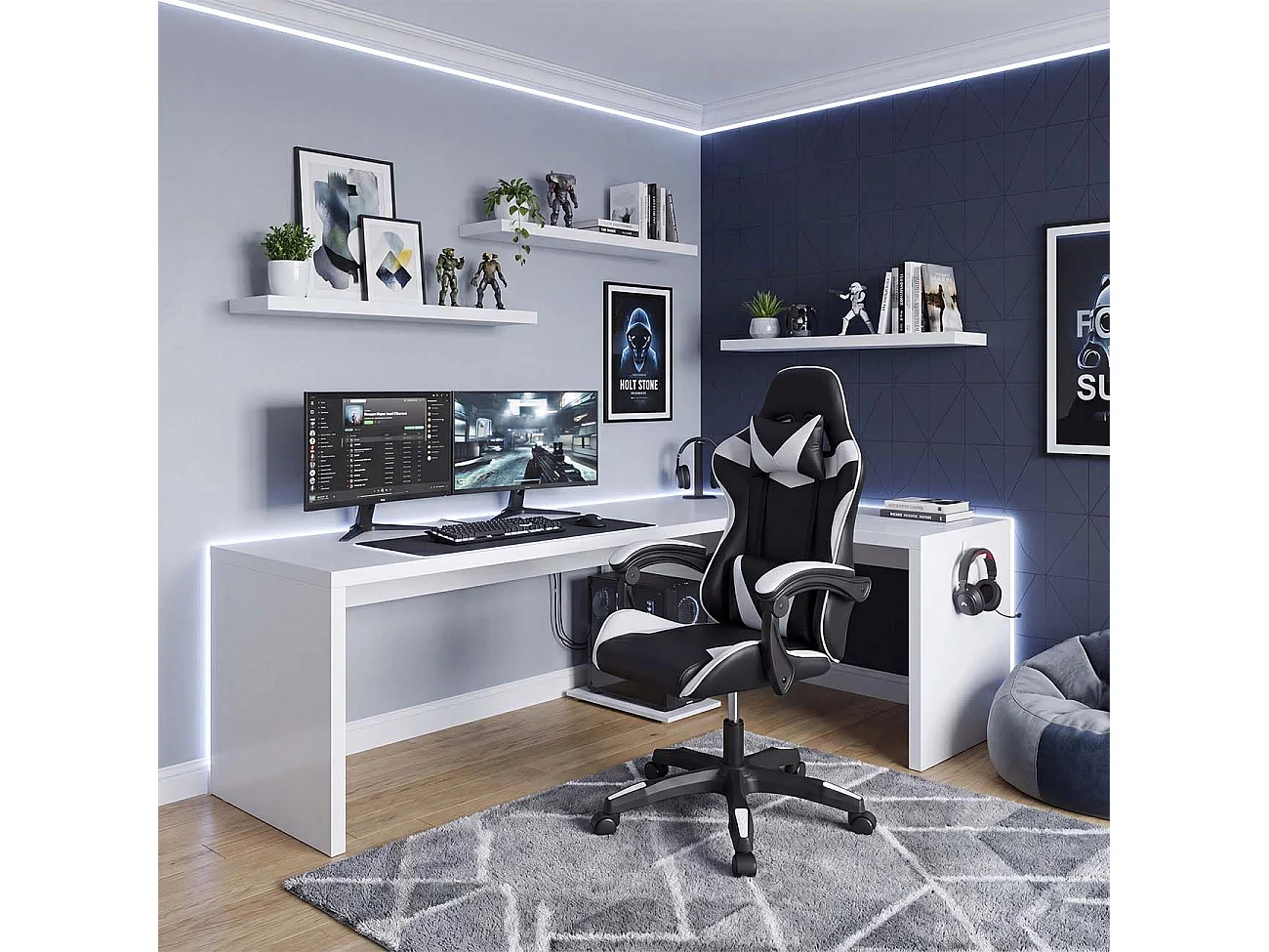 Silla gaming reclinable Viper 108-118 cm Negro - Blanco