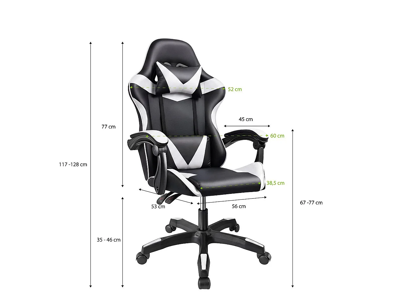 Silla gaming reclinable Viper 108-118 cm Negro - Blanco