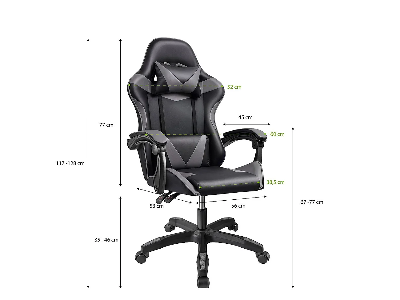 Silla gaming reclinable Viper 108-118 cm Negro - Gris