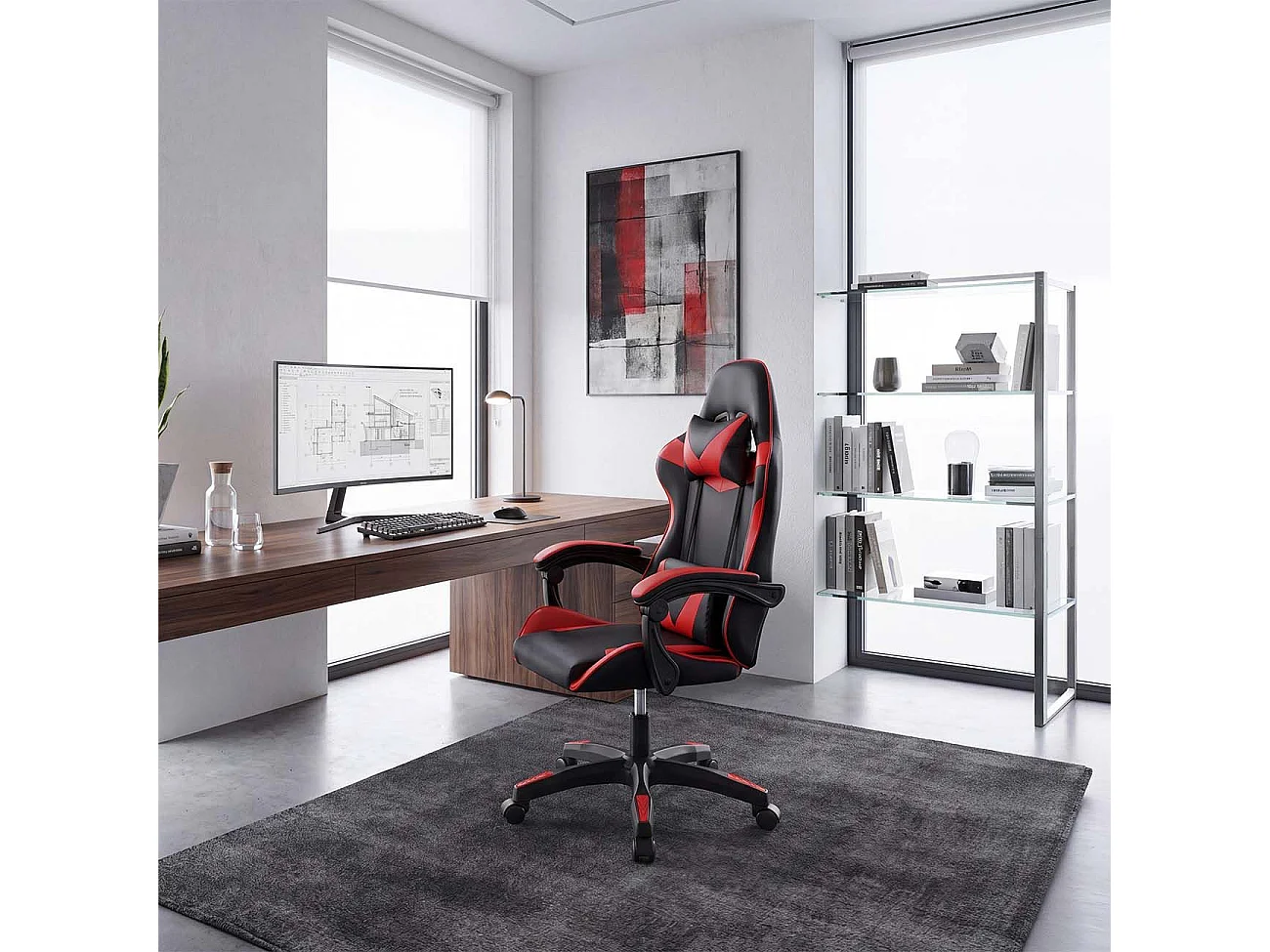 Silla gaming reclinable y con altura ajustable en negro y rojo 117-128 cm Viper Negro - Rojo