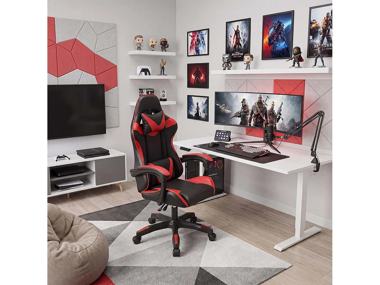 Silla gaming reclinable y con altura ajustable en negro y rojo 117-128 cm Viper Negro - Rojo