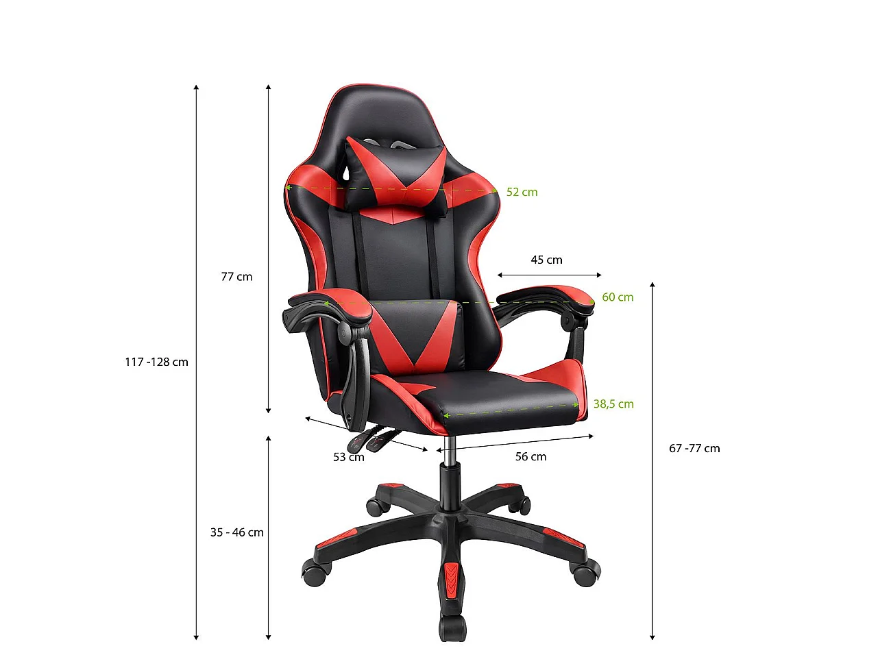 Silla gaming reclinable y con altura ajustable en negro y rojo 117-128 cm Viper Negro - Rojo