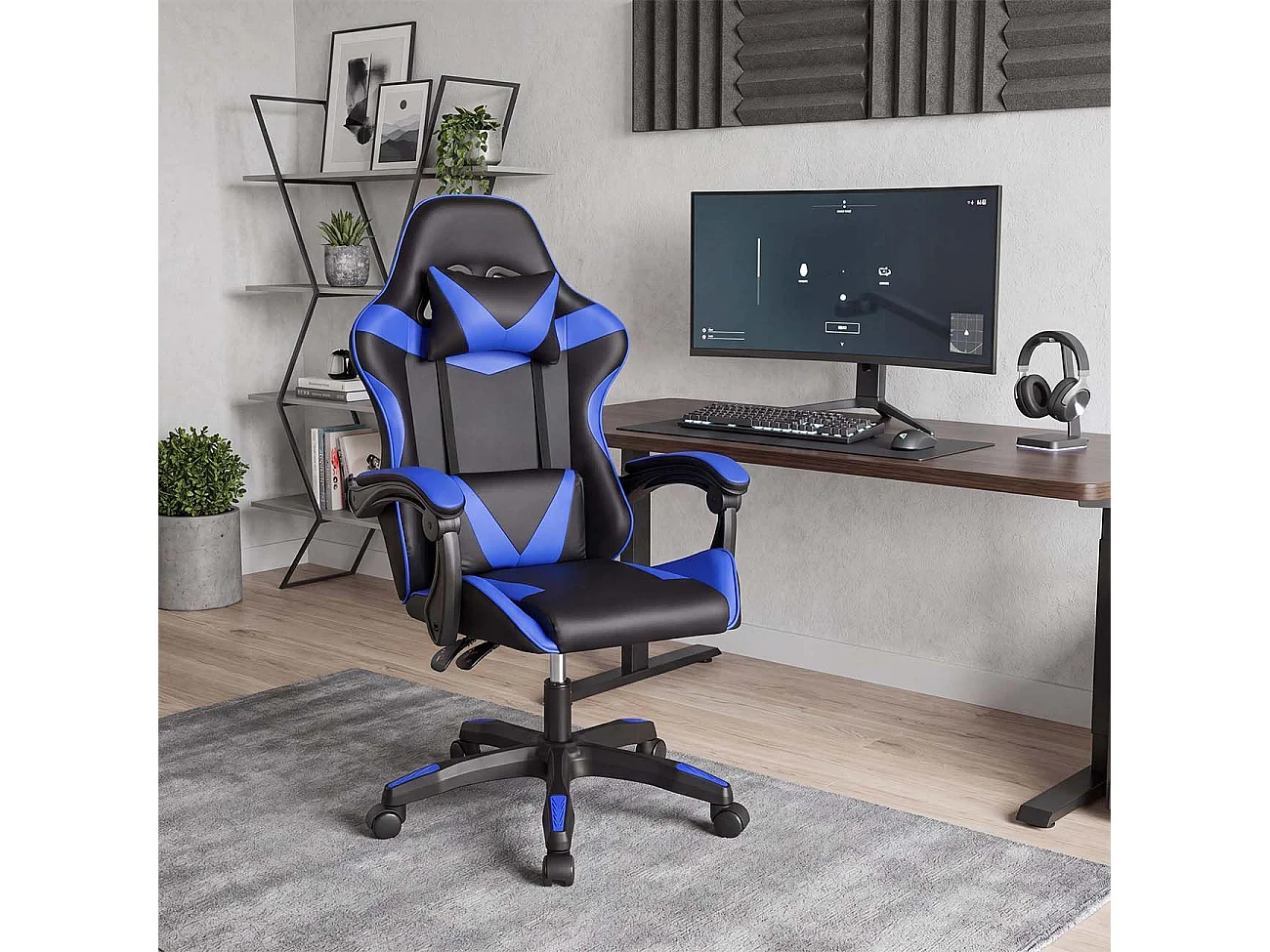 Silla gaming reclinable y con altura ajustable en negro y azul 117-128 cm Viper Negro - Azul