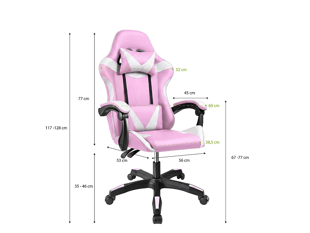 Silla gaming reclinable y con altura ajustable en rosa y blanco 117-128 cm Viper Rosa - Blanco