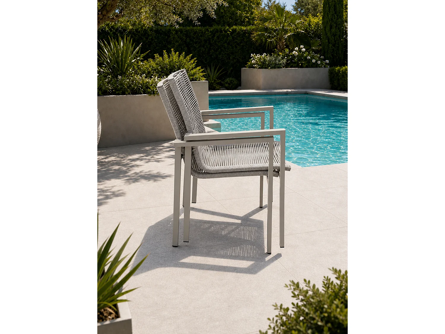 Set aus 2 Gartenstühlen aus Aluminium und geflochtenem Seil
