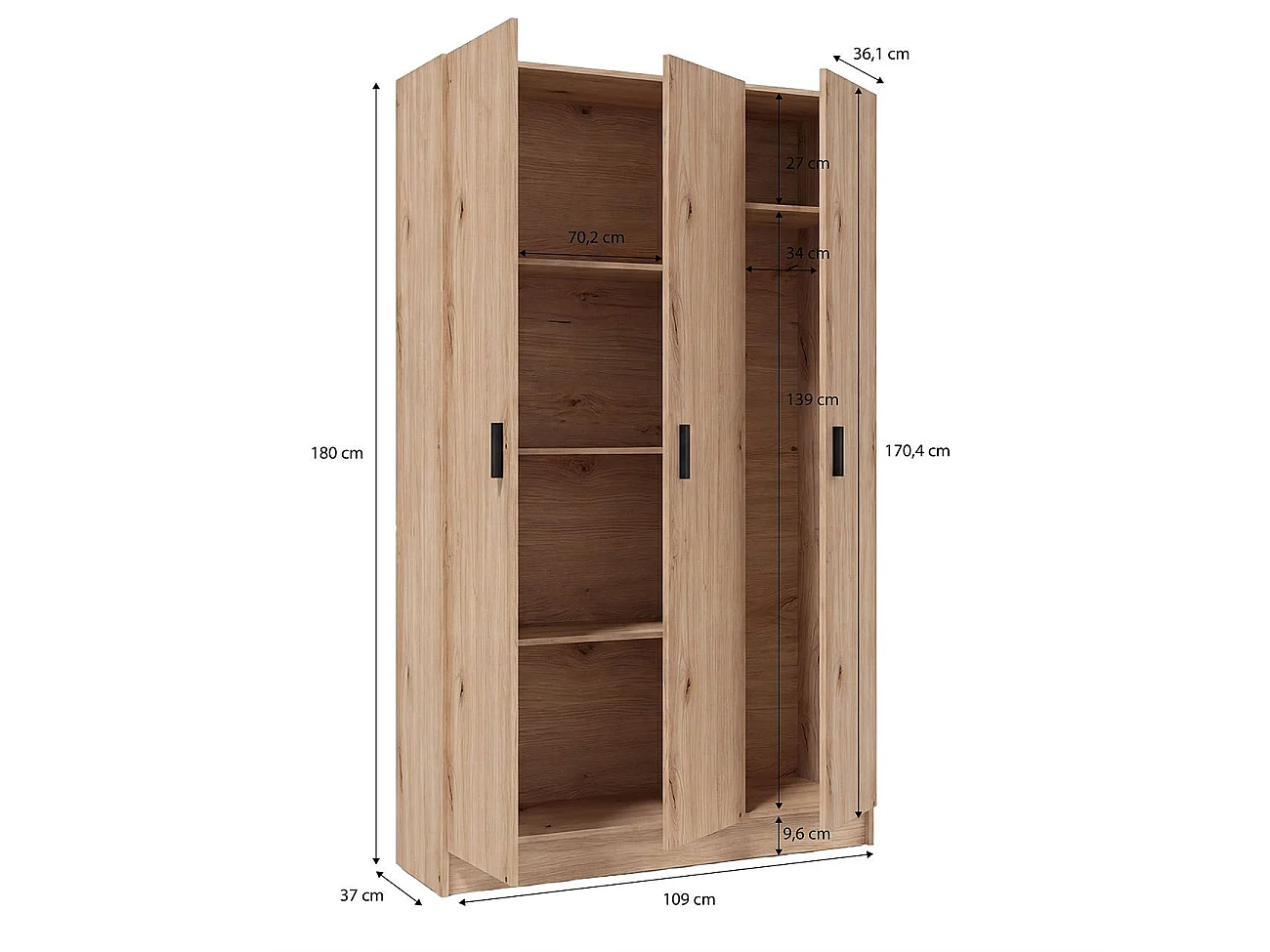 Armario de 3 puertas en roble alpine 109x180 cm Multi Useful Roble Alpine