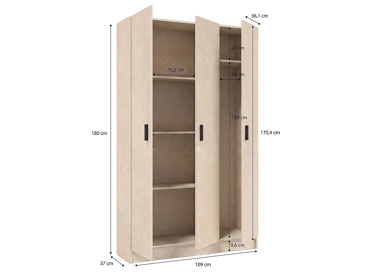Armario de 3 puertas en microcemento beige 109x180 cm Multi Useful Microcemento Beige