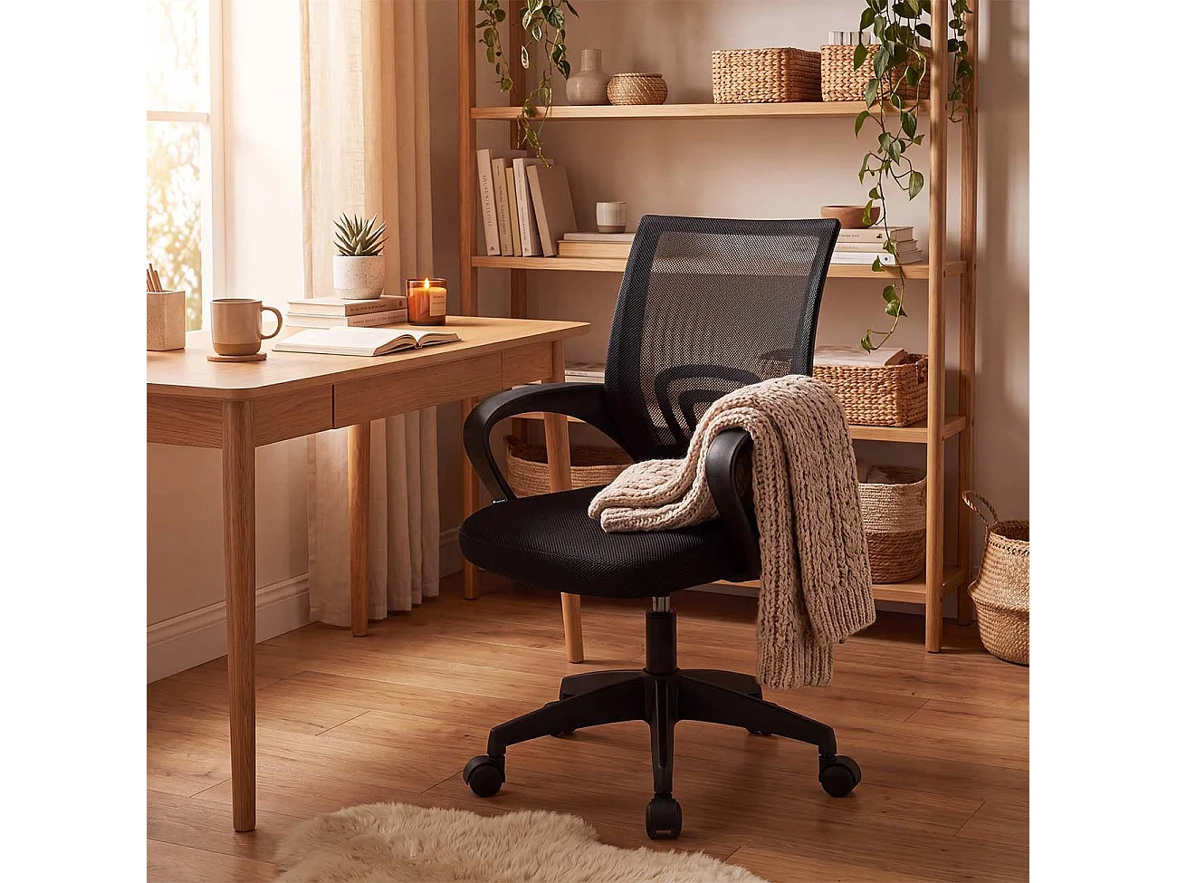 Silla de escritorio con respaldo transpirable 68-78 cm Nika Preto