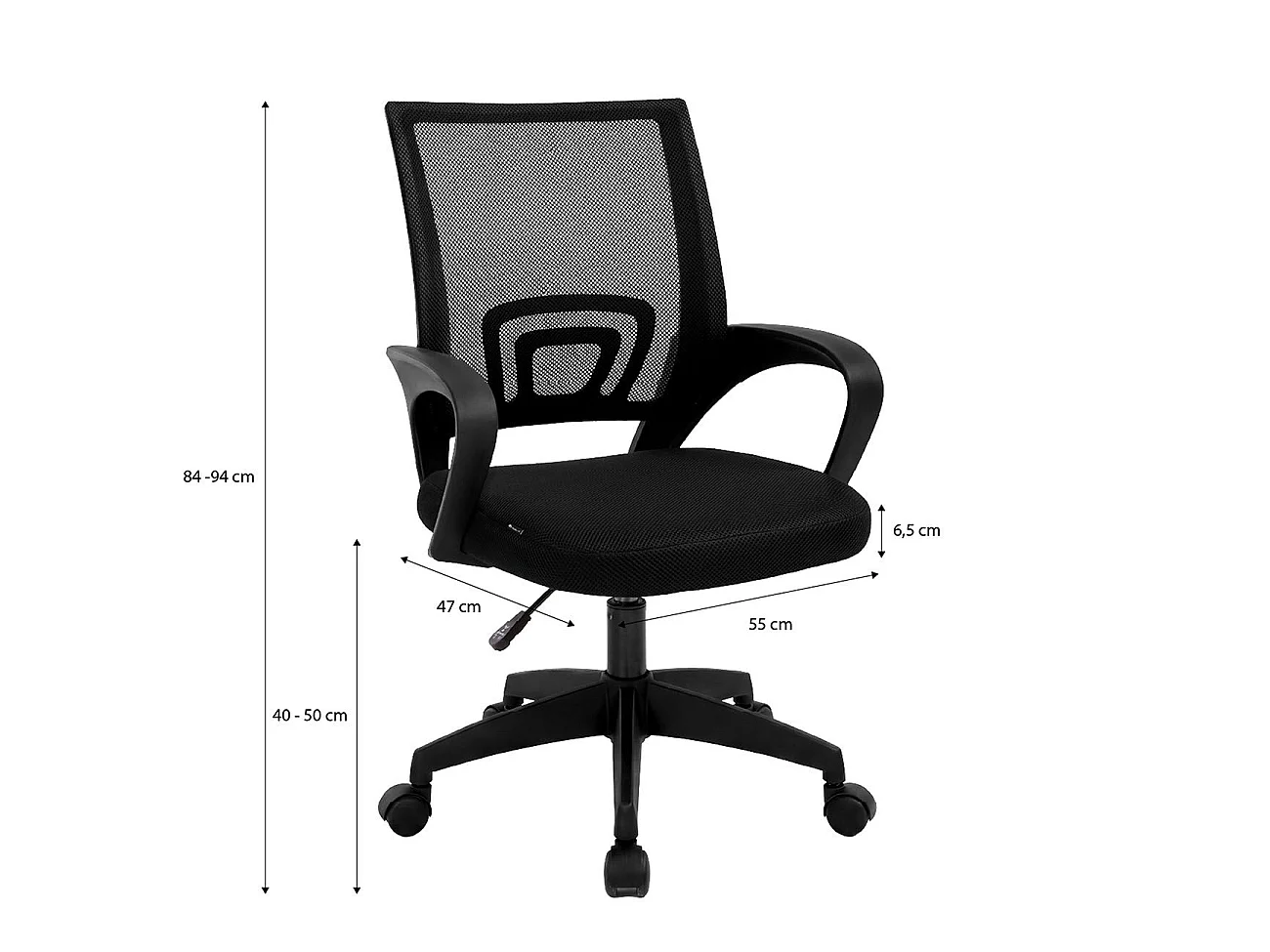 Silla de escritorio con respaldo transpirable 68-78 cm Nika Preto