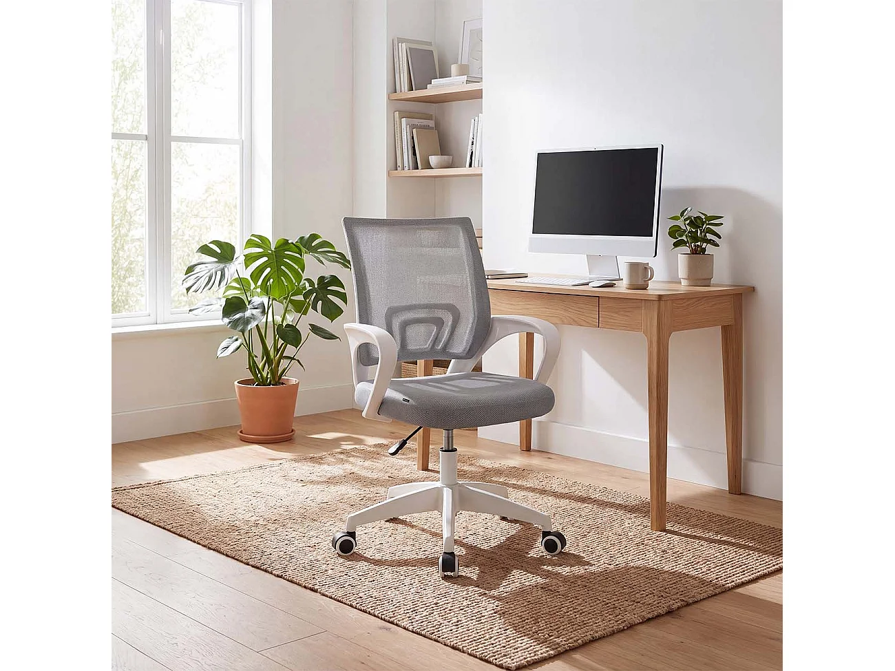 Silla de escritorio con respaldo transpirable 68-78 cm Nika Branco - Cinzento