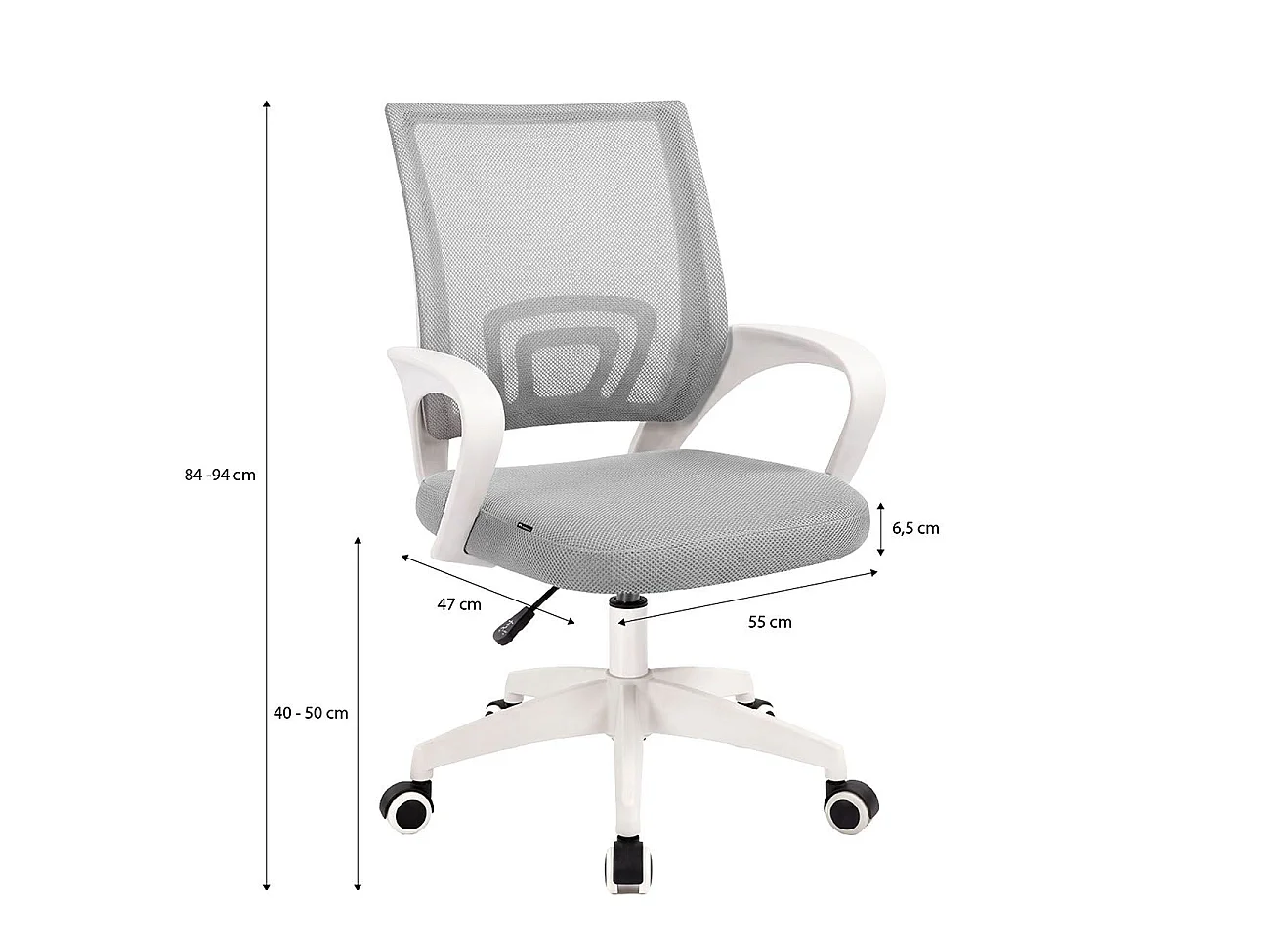 Silla de escritorio con respaldo transpirable 68-78 cm Nika Branco - Cinzento