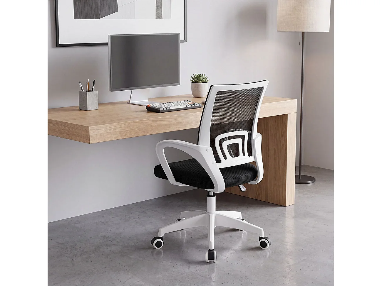 Silla de escritorio con respaldo transpirable 68-78 cm Nika Branco - Preto