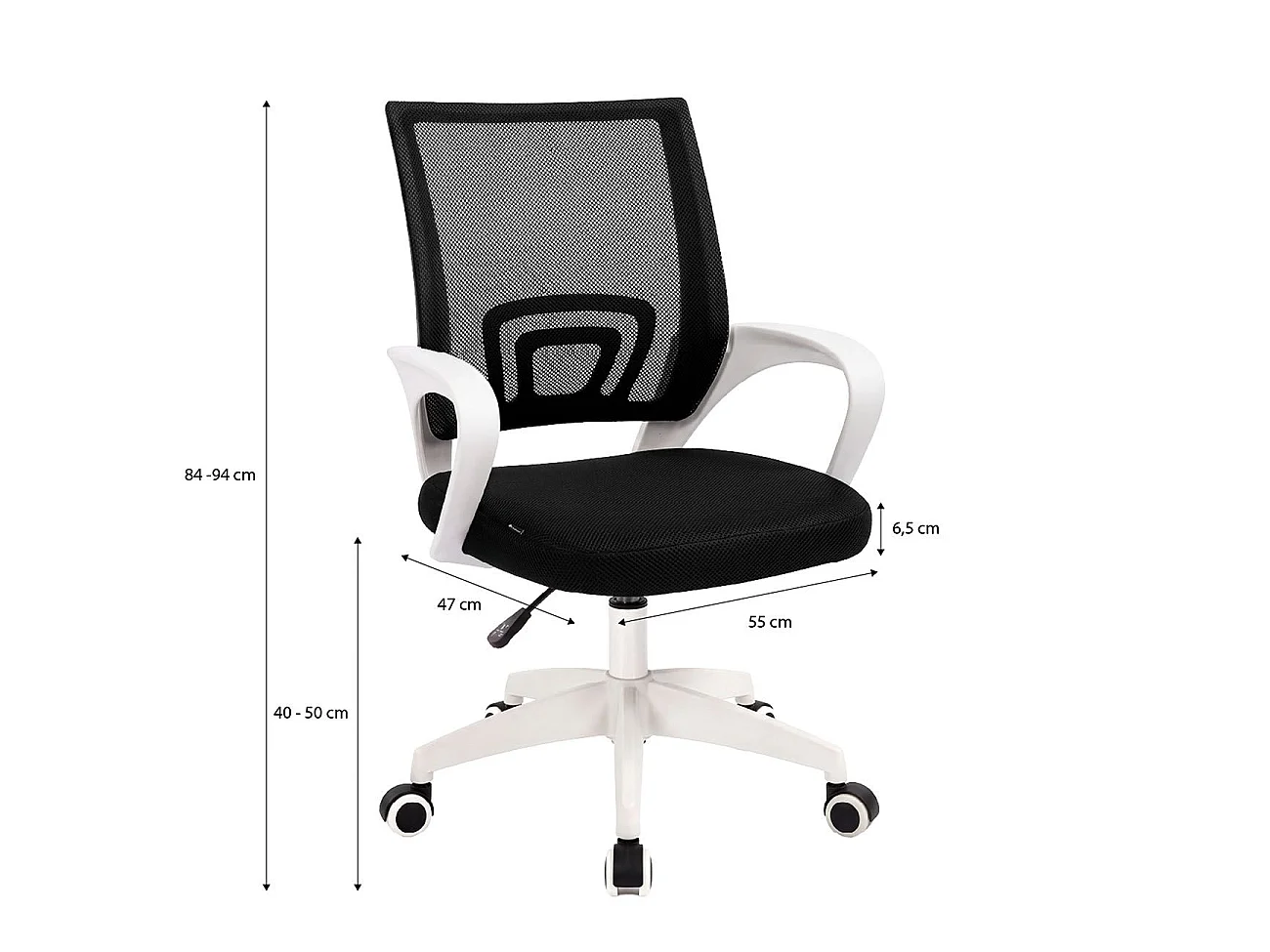 Silla de escritorio con respaldo transpirable 68-78 cm Nika Branco - Preto