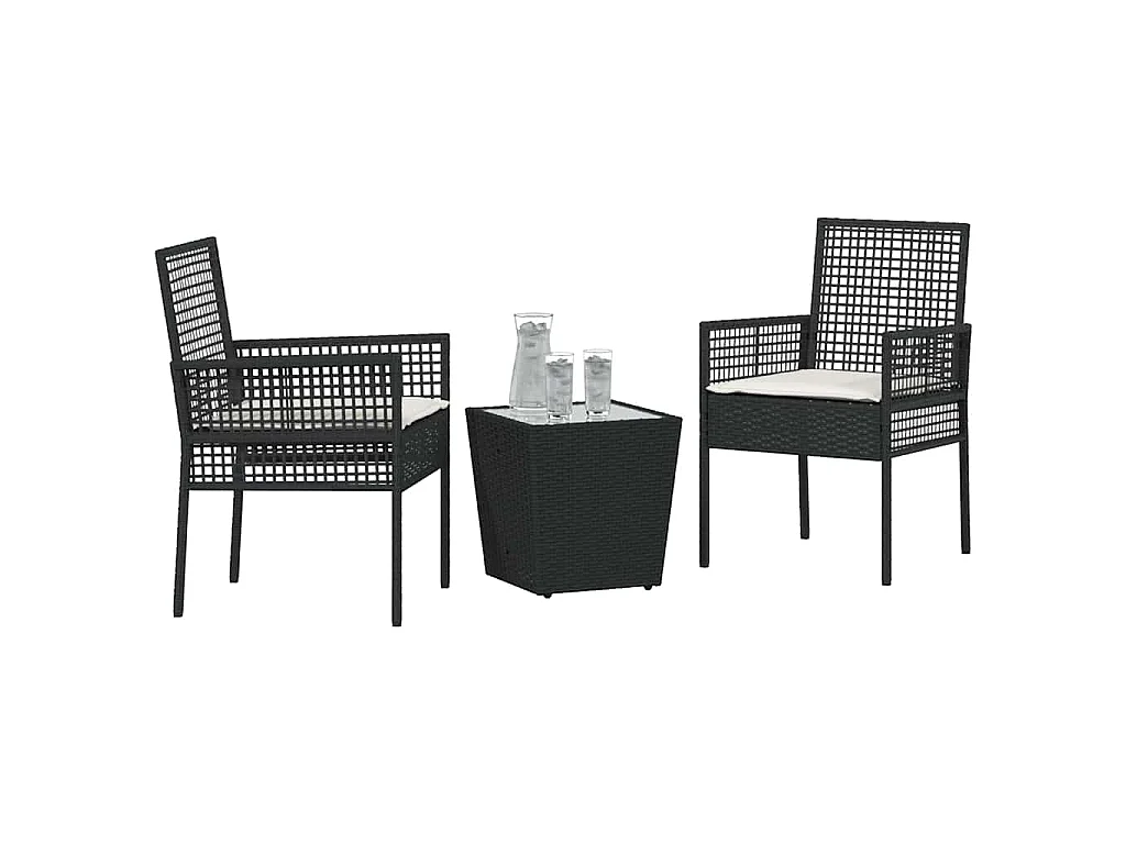 Juego Bistro de Jardín 3 piezas Negro Poliratán