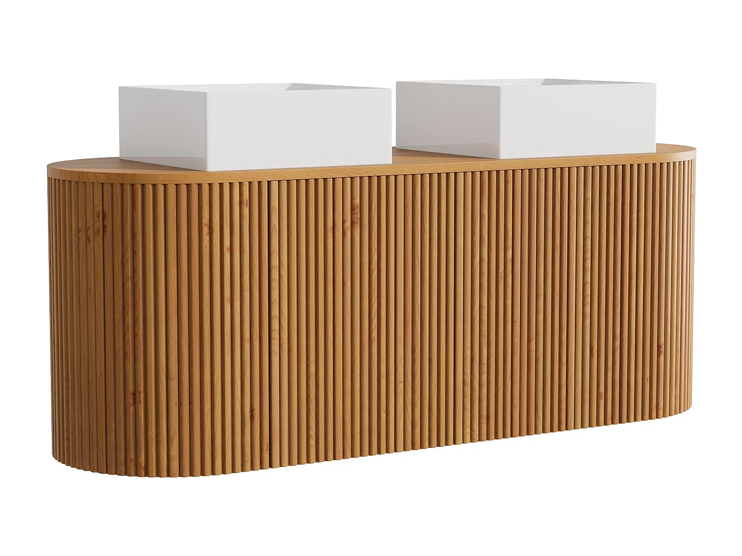 Meuble de salle de bain suspendu en teck avec double vasque à poser carrée - Naturel clair - 150 cm - TOWARI
