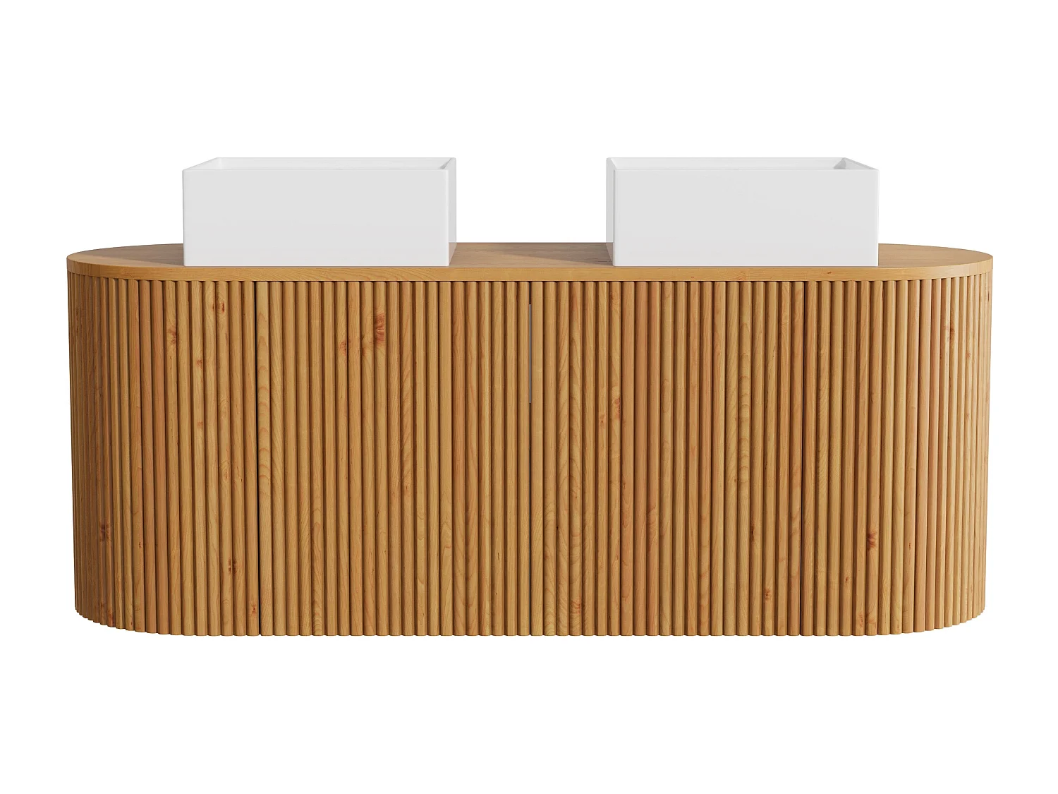 Meuble de salle de bain suspendu en teck avec double vasque à poser carrée - Naturel clair - 150 cm - TOWARI