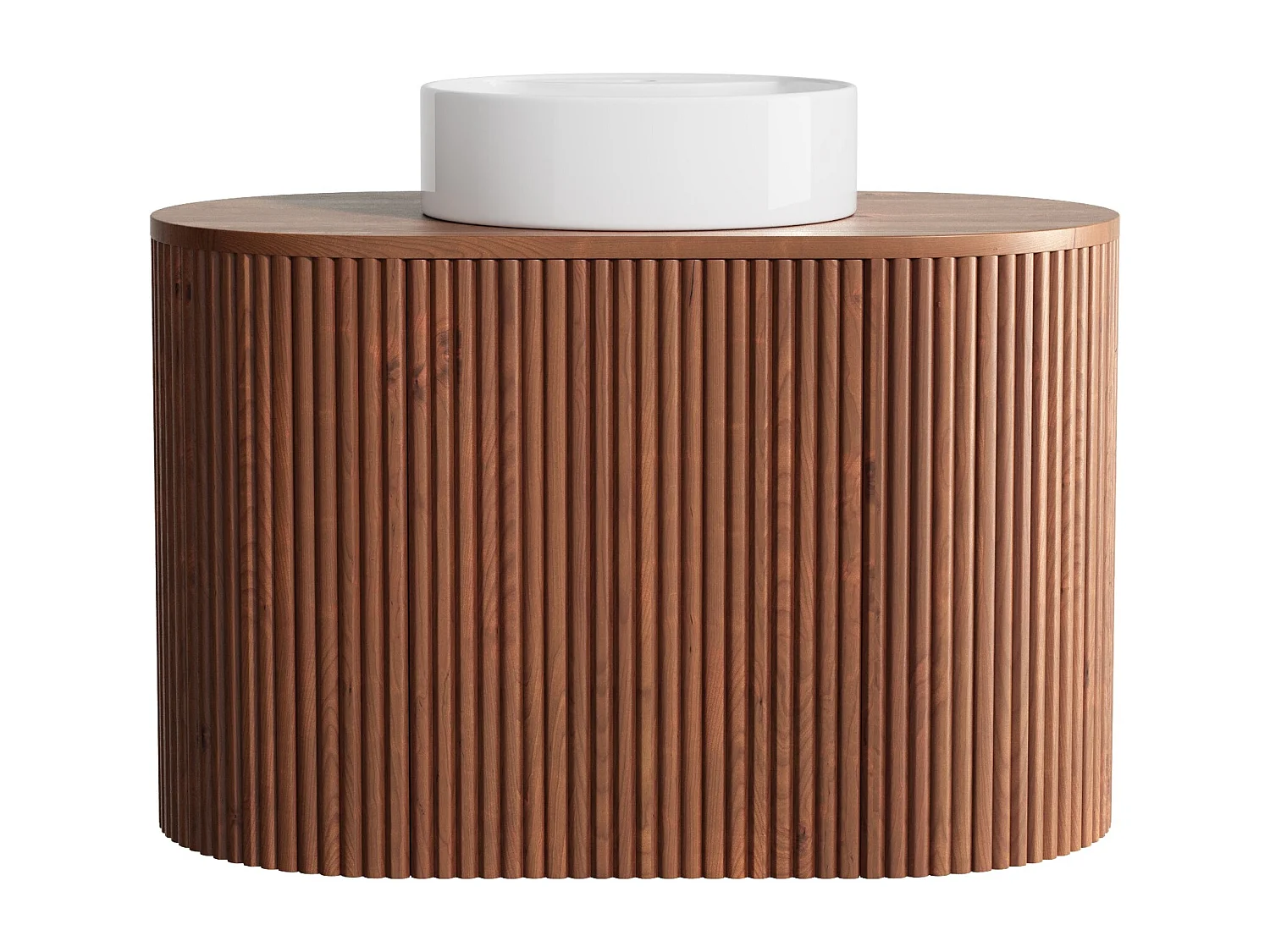 Meuble de salle de bain suspendu en teck avec vasque à poser ronde - Naturel foncé - 90 cm - TOWARI