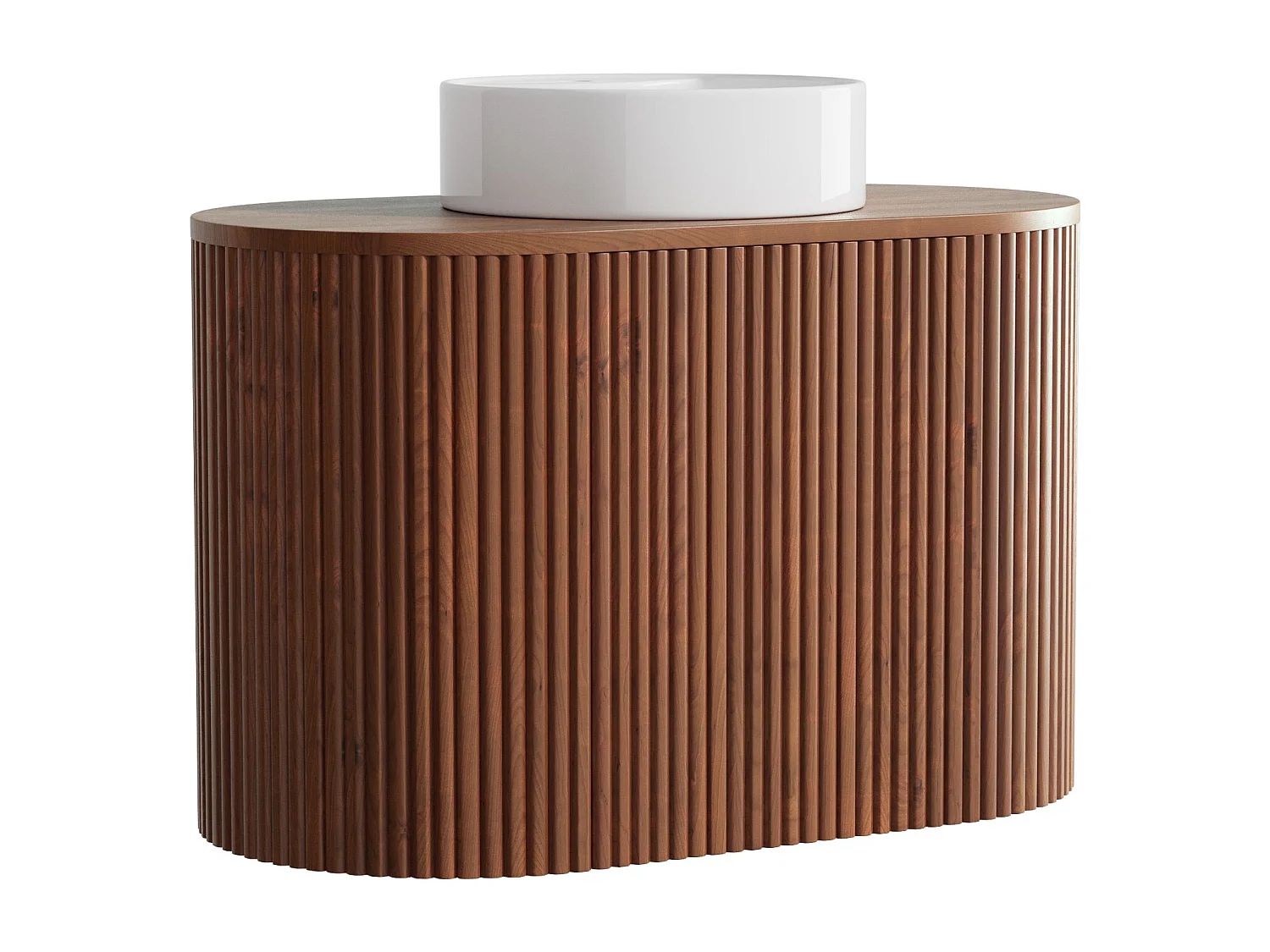 Meuble de salle de bain suspendu en teck avec vasque à poser ronde - Naturel foncé - 90 cm - TOWARI