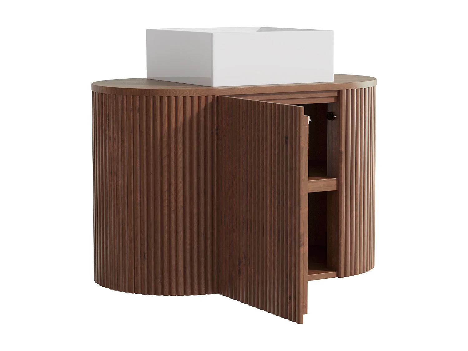 Meuble de salle de bain suspendu en teck avec vasque à poser carrée - Naturel foncé - 90 cm - TOWARI