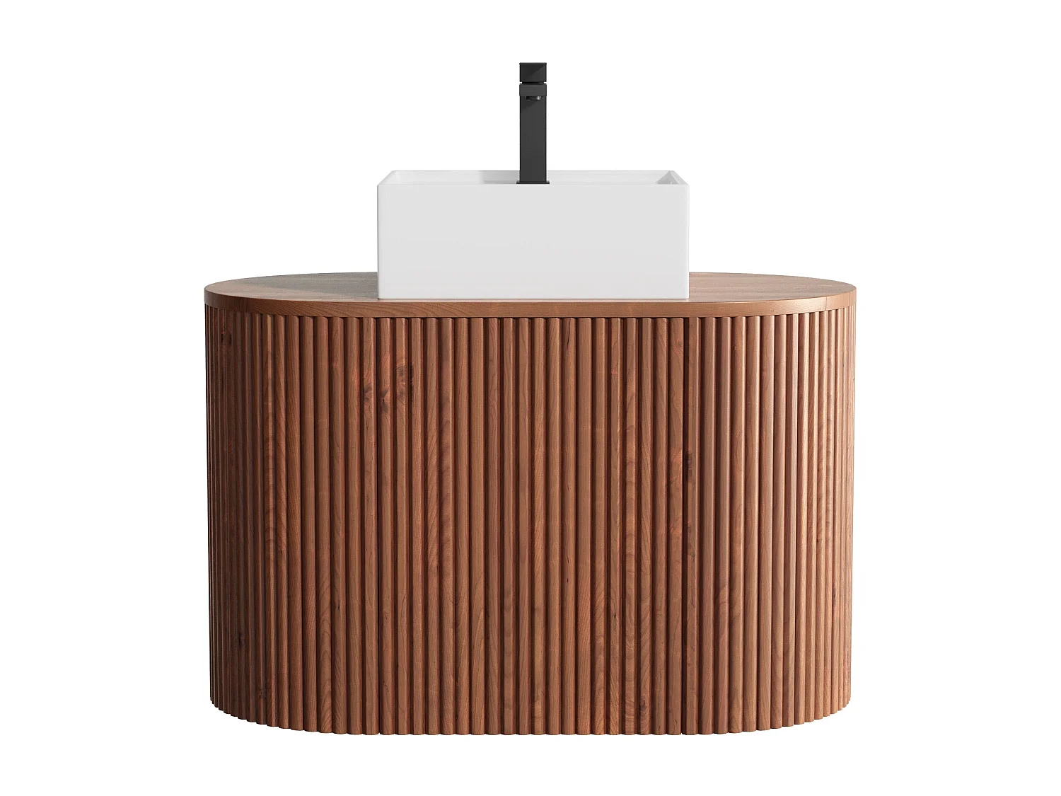 Meuble de salle de bain suspendu en teck avec vasque à poser carrée et robinet - Naturel foncé - 90 cm - TOWARI