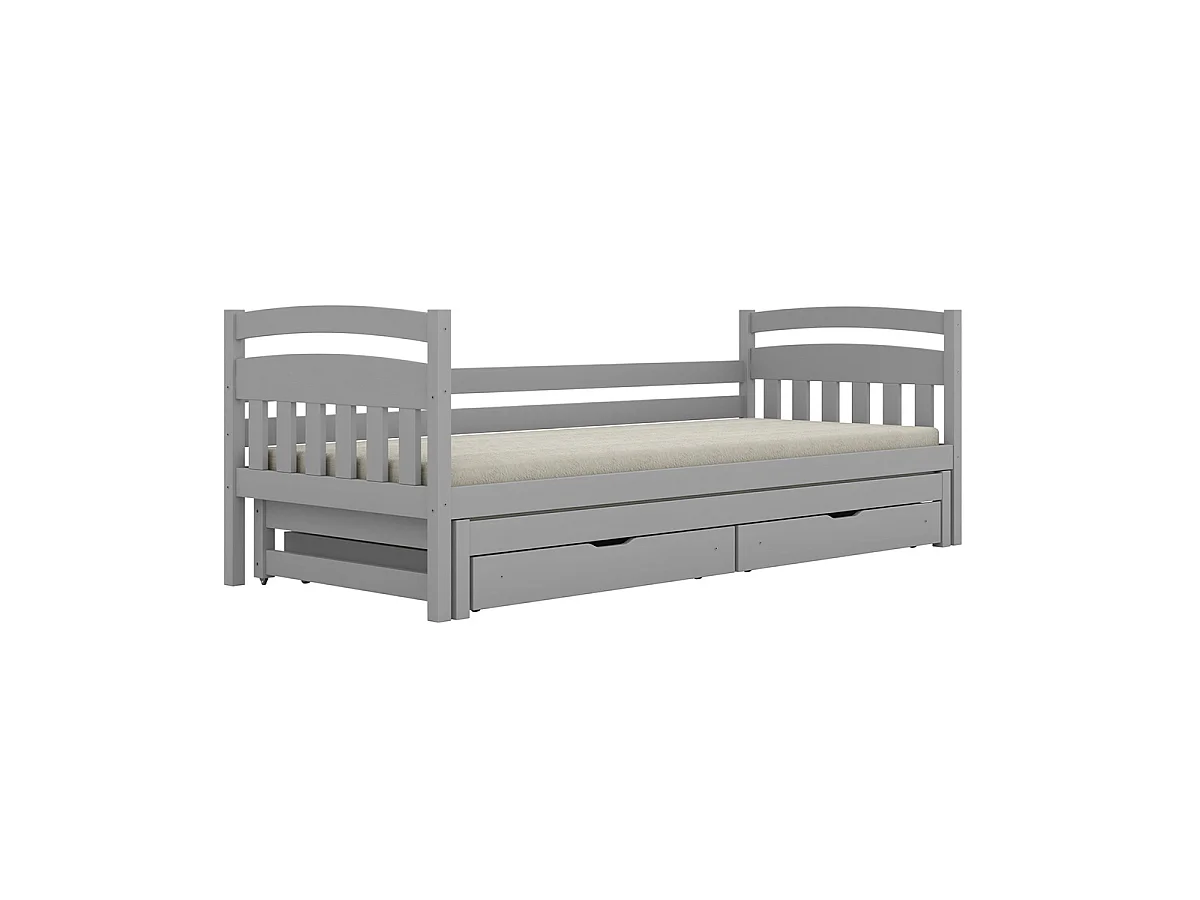 Lit gigogne 90x200 sommiers et tiroirs inclus Tosia Gris