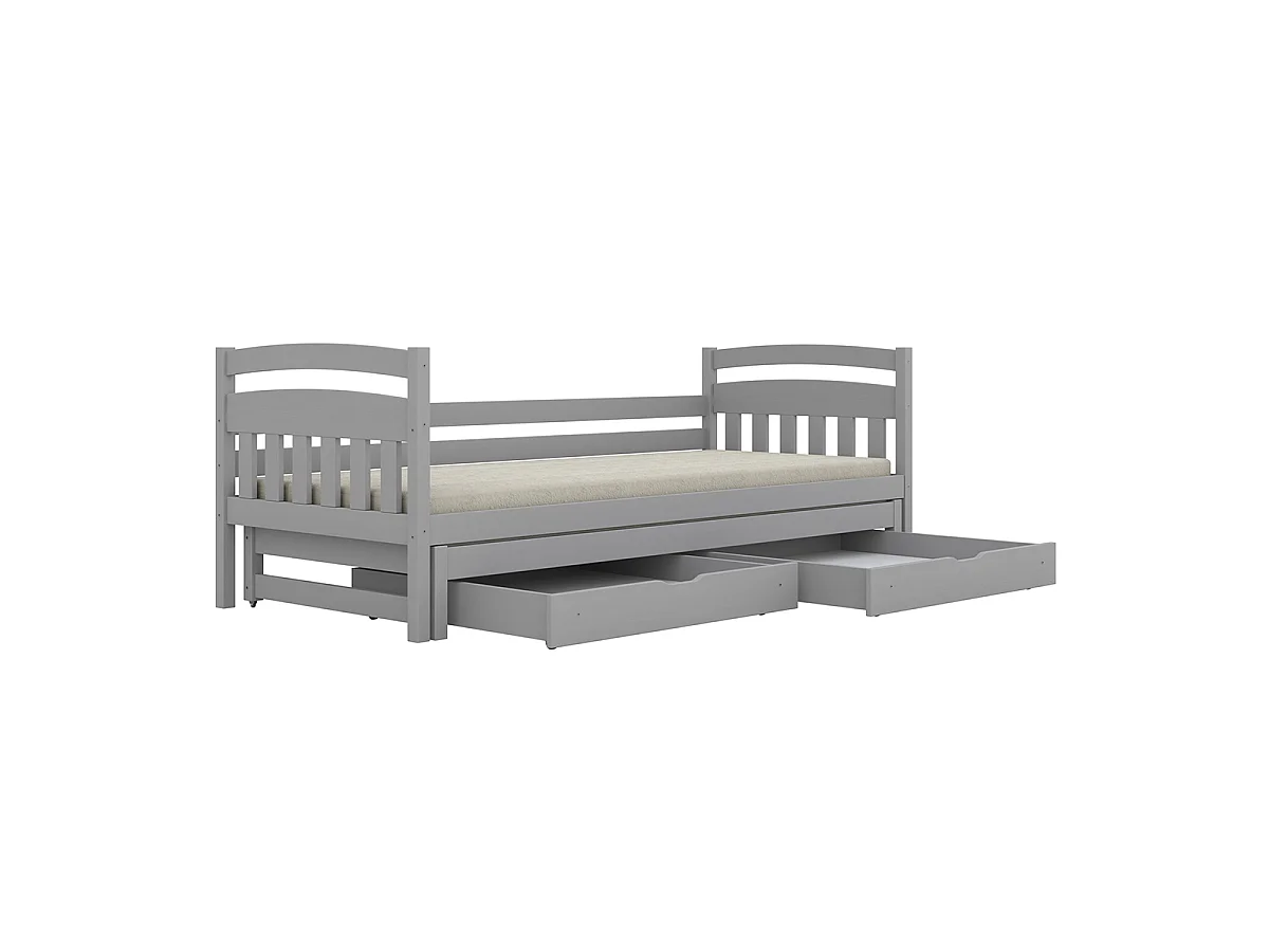 Lit gigogne 90x200 sommiers et tiroirs inclus Tosia Gris