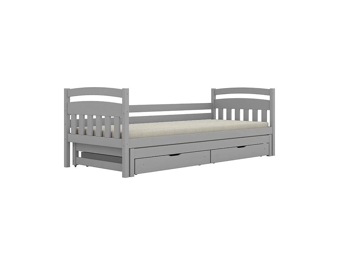 Cama gigogne 90x200 com base de ripas e gavetas incluídas Tosia Cinzento