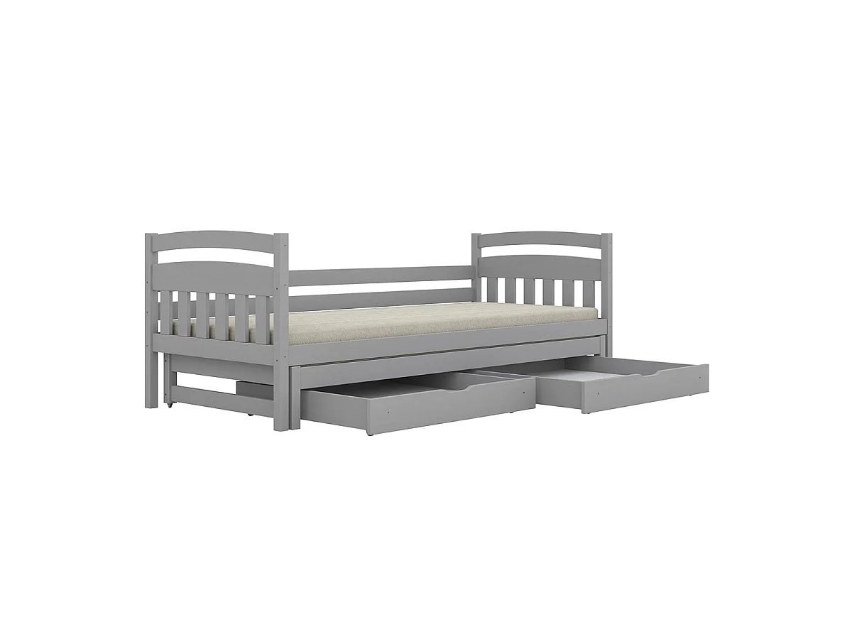 Cama gigogne 90x200 com base de ripas e gavetas incluídas Tosia Cinzento