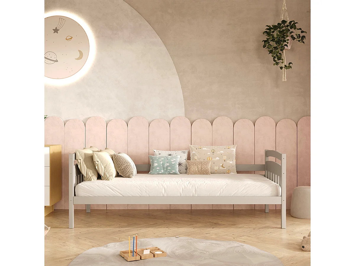 Cama gigogne 90x200 com base de ripas e gavetas incluídas Tosia Cinzento