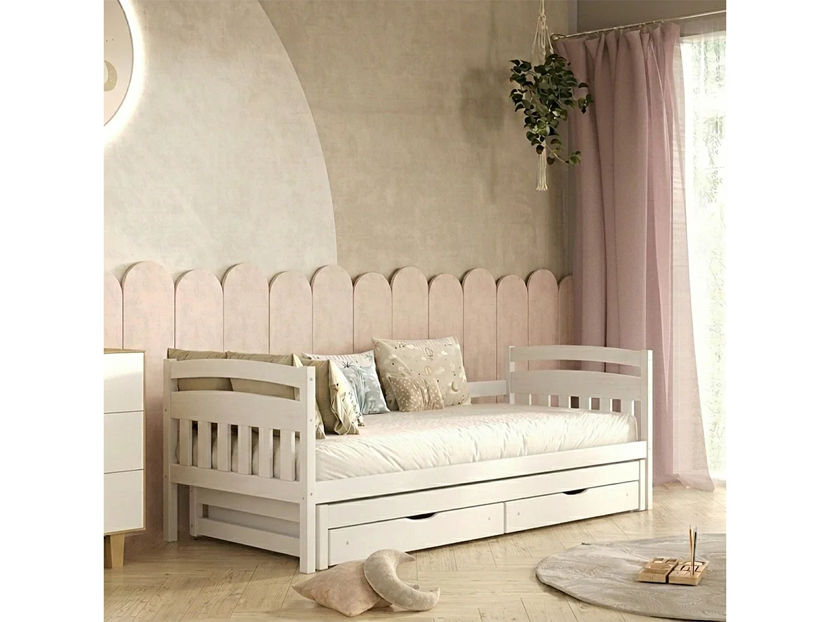 Lit gigogne 90x200 sommiers et tiroirs inclus Tosia Blanc