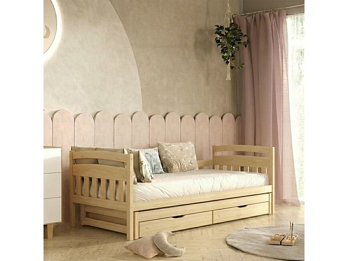 Lit gigogne 90x200 sommiers et tiroirs inclus Tosia Bois