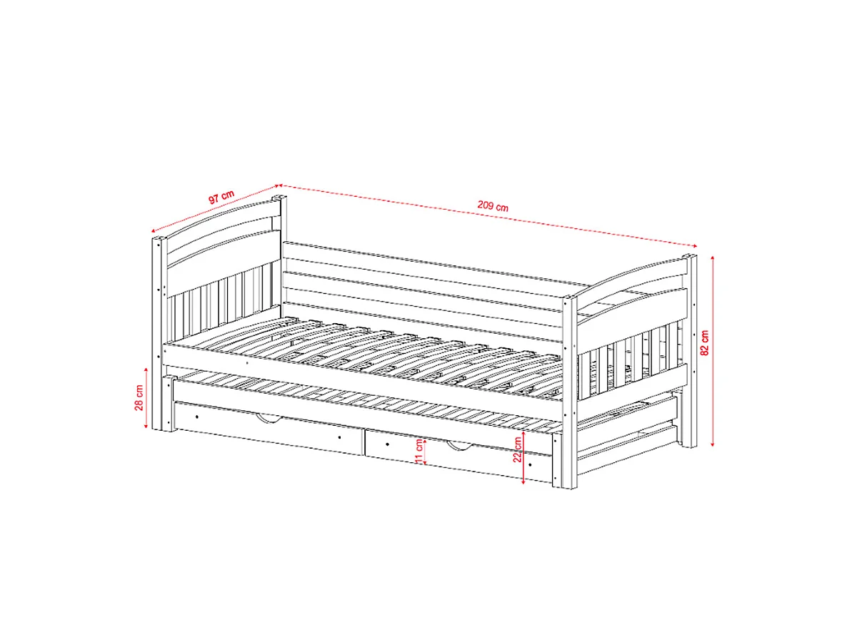 Letto a scomparsa 90x200 con rete a doghe e cassetti inclusi Tosia Legno