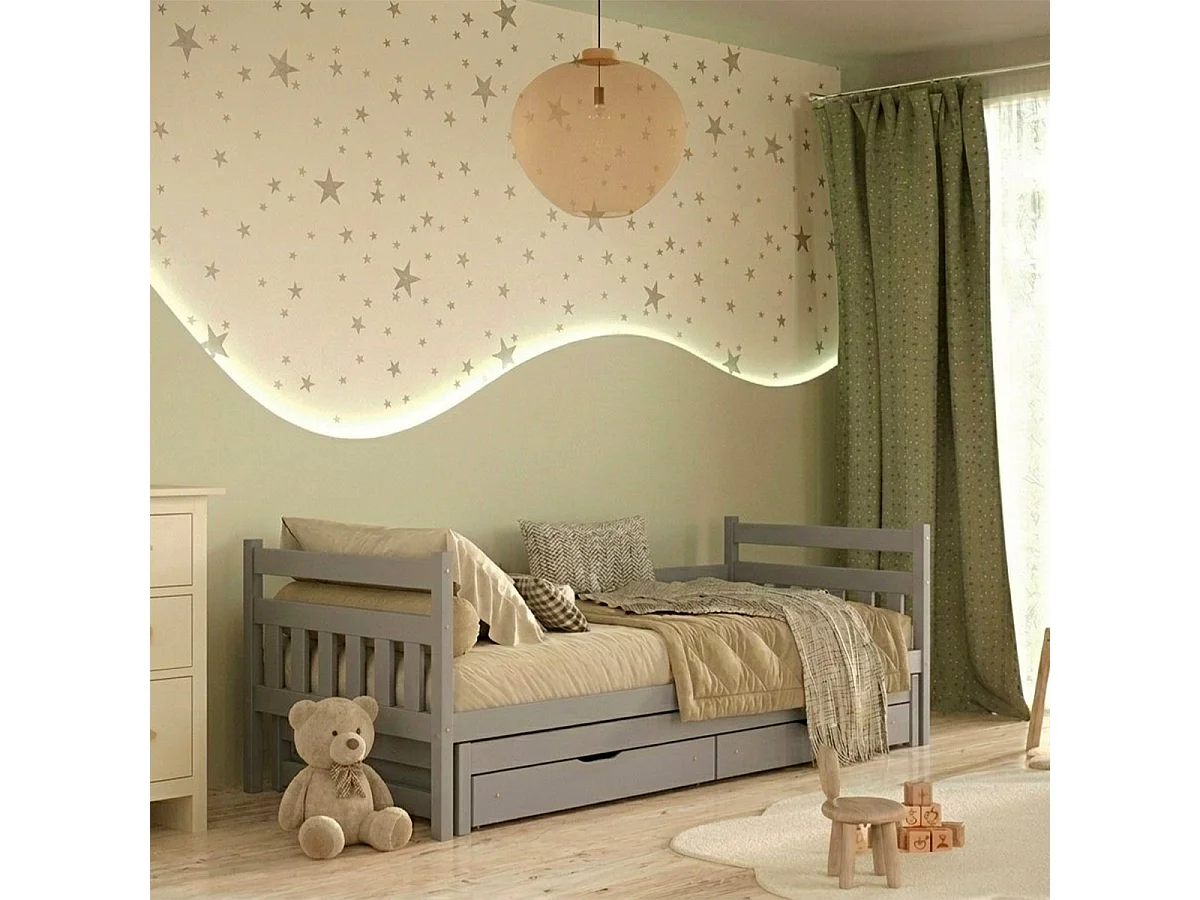 Lit gigogne 90x200 sommiers et tiroirs inclus David Gris